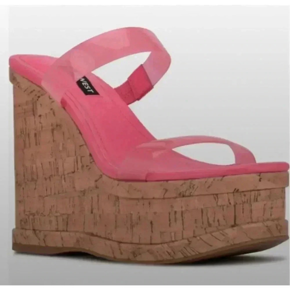 Nine West Rapps Platform Wedge Sandal Barbiecore pink size 8.5 New w/ box - Picture 7 of 7